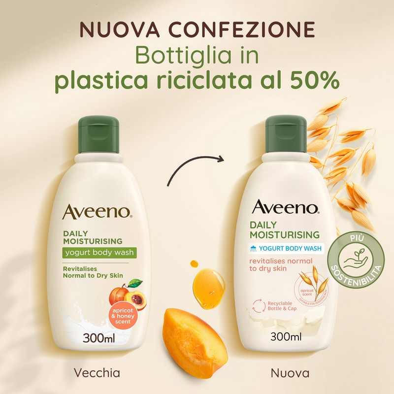 Aveeno, Bagno Doccia allo Yogurt, Dalily Moisturising, Profumo di Miele e Albicocca, da Pelli Normali a Secche, anche Pelli Sensibili, Senza Sapone, 300ml Aveeno, Bagno Doccia allo Yogurt, Dalily Moisturising, Profumo di Miele e Albicocca, da Pelli Normali a Secche, anche Pelli Sensibili, Senza Sapone, 300ml