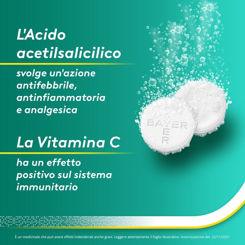 Aspirina C, contro sintomi di Raffreddore, Influenza e Febbre, 400 mg di Acido Acetilsalicilico + 240 mg di Vitamina C, antinfiammatorio e analgesico, 20 Compresse Effervescenti Aspirina C, contro sintomi di Raffreddore, Influenza e Febbre, 400 mg di Acido Acetilsalicilico + 240 mg di Vitamina C, antinfiammatorio e analgesico, 20 Compresse Effervescenti