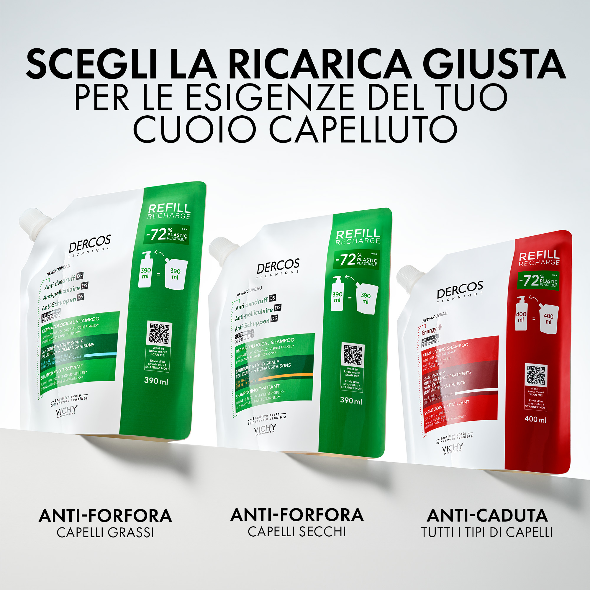 Vichy Dercos Technique - Shampoo Antiforfora Per Capelli Da Normali A Grassi Eco-Ricarica 390 ml