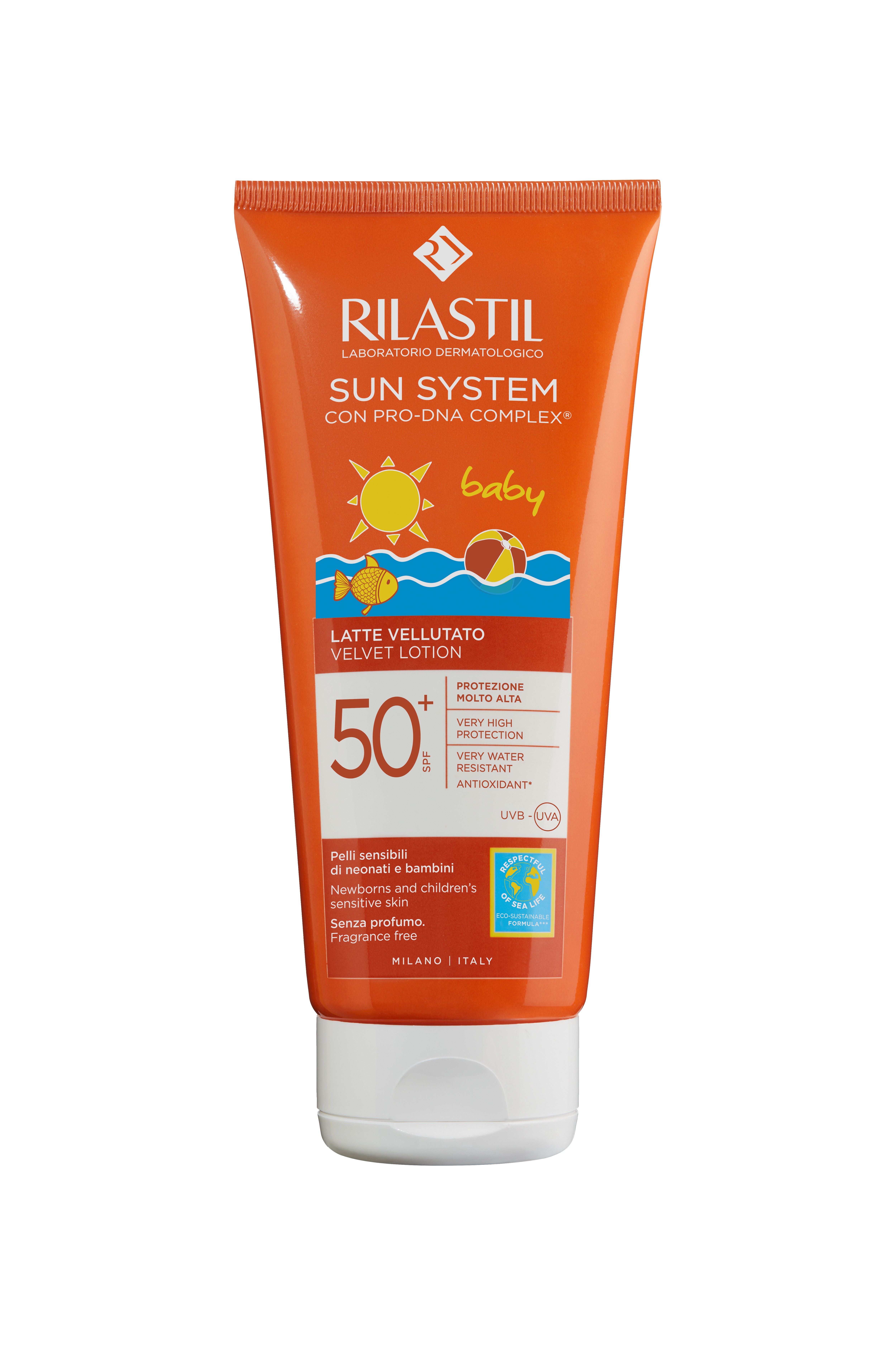 Rilastil Sun System Baby - Latte Solare Vellutato SPF50+ Per Pelle Sensibile Di Neonati E Bambini 200 ml