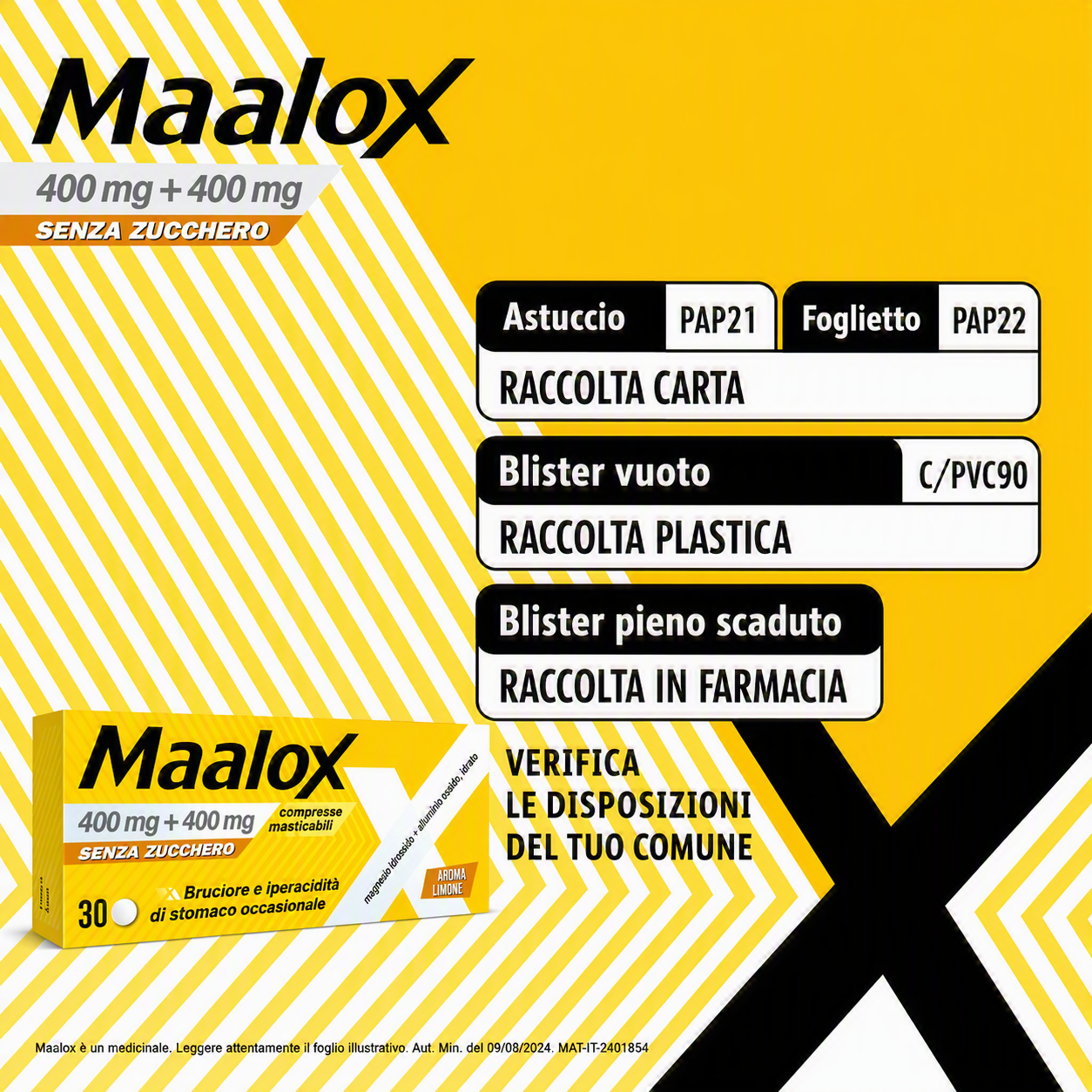 Maalox 400 mg +400 mg - 30 Compresse Masticabili Senza Zucchero Contro Bruciore E Iperacidità Di Stomaco Occasionale