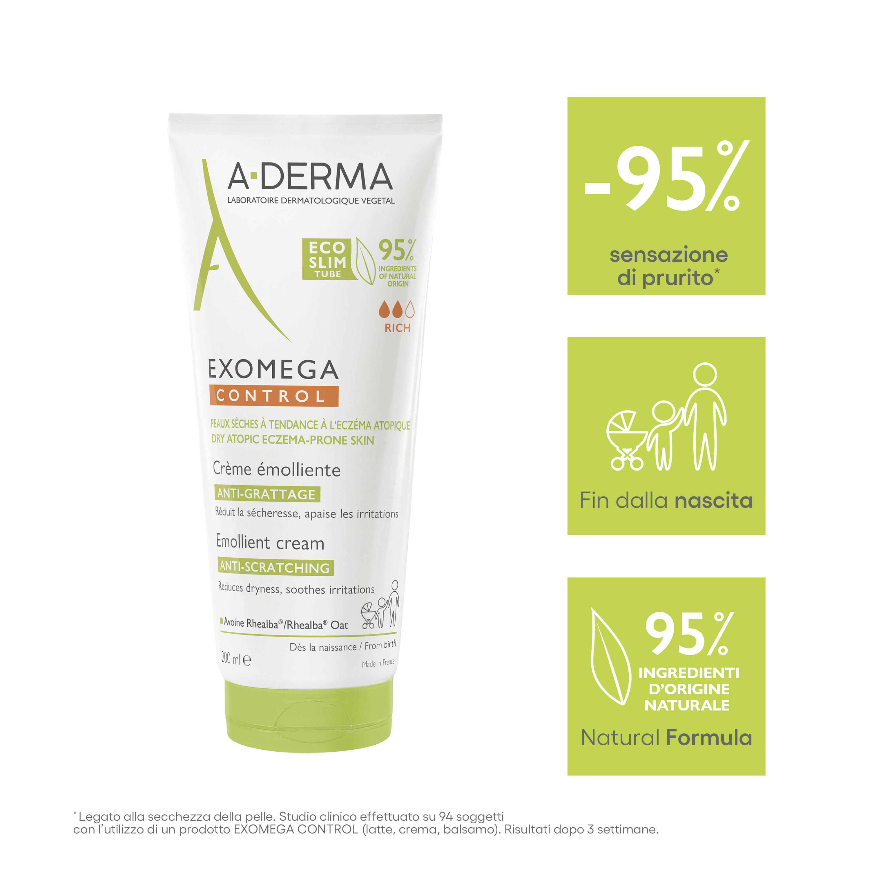 A-Derma Exomega Control - Crema Emolliente Anti-Grattage Per Pelle Secca A Tendenza Atopica 200 ml