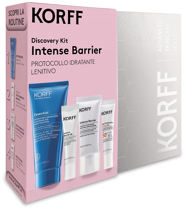 Korff Discovery kit intense barrier latte detergente 100 ml + siero 10 ml + crema 20 ml +Protezione crema fluida 15 ml