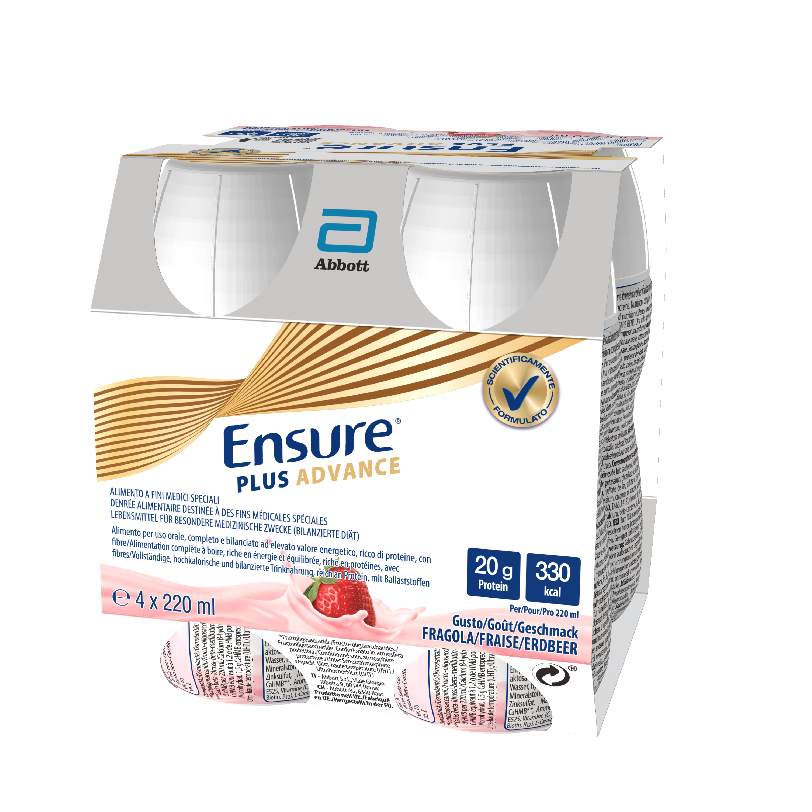 Ensure Advance Alimento a Fini Medici Speciali Iperproteico ed Ipercalorico Fragola 4x220ml