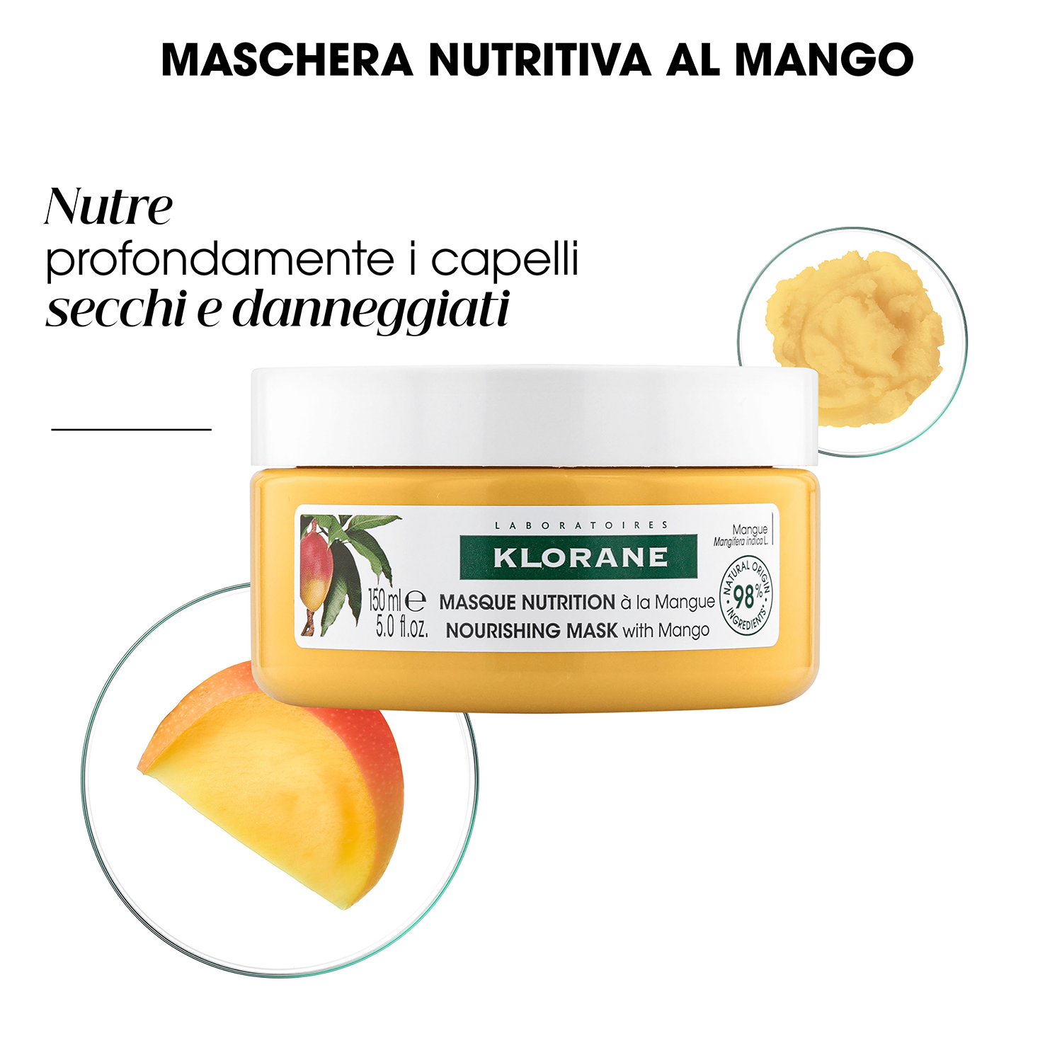 Klorane - Maschera Nutritiva Al Mango Per Capelli Secchi 250 ml