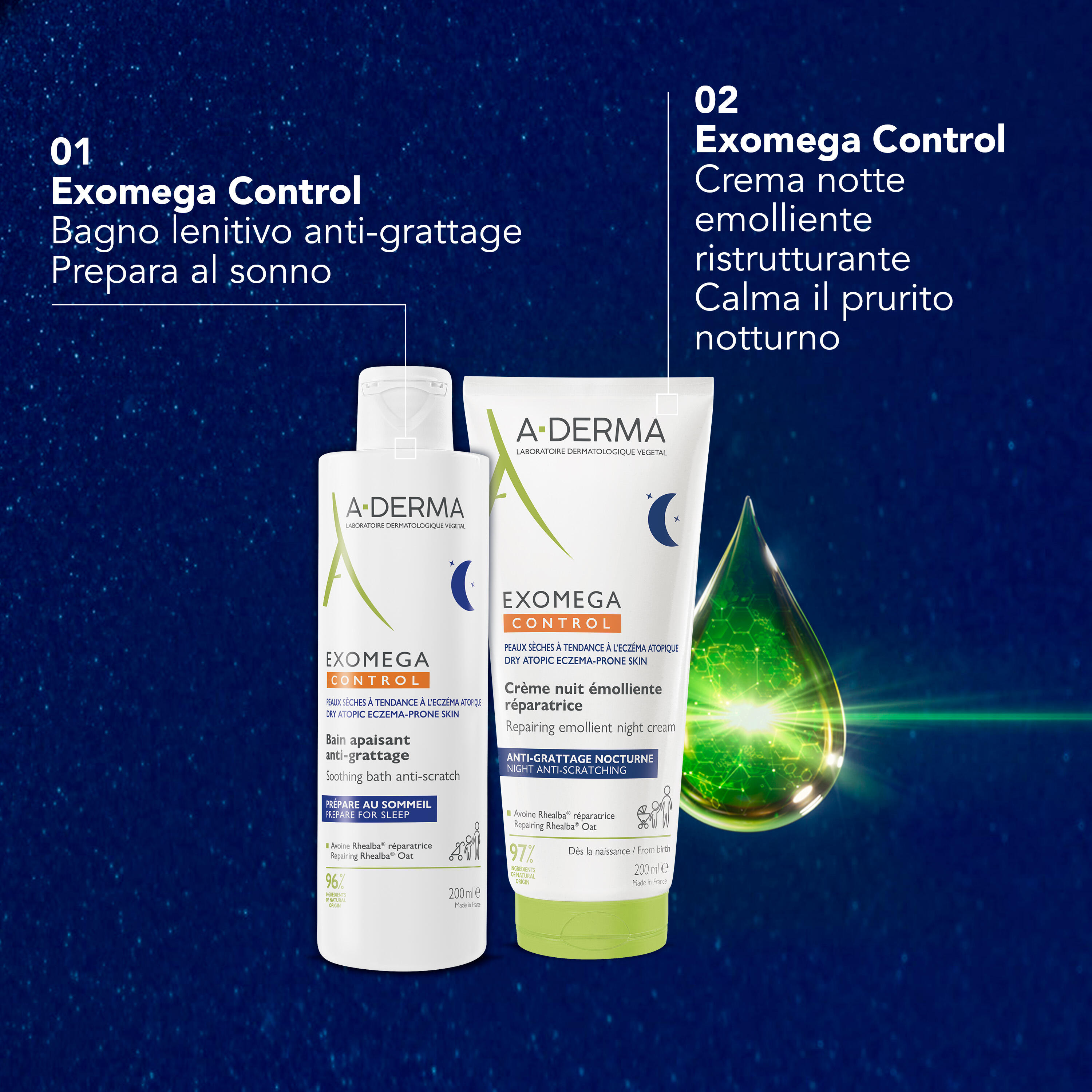 A-Derma Exomega Control - Crema Notte Emolliente Ristrutturante 200 ml