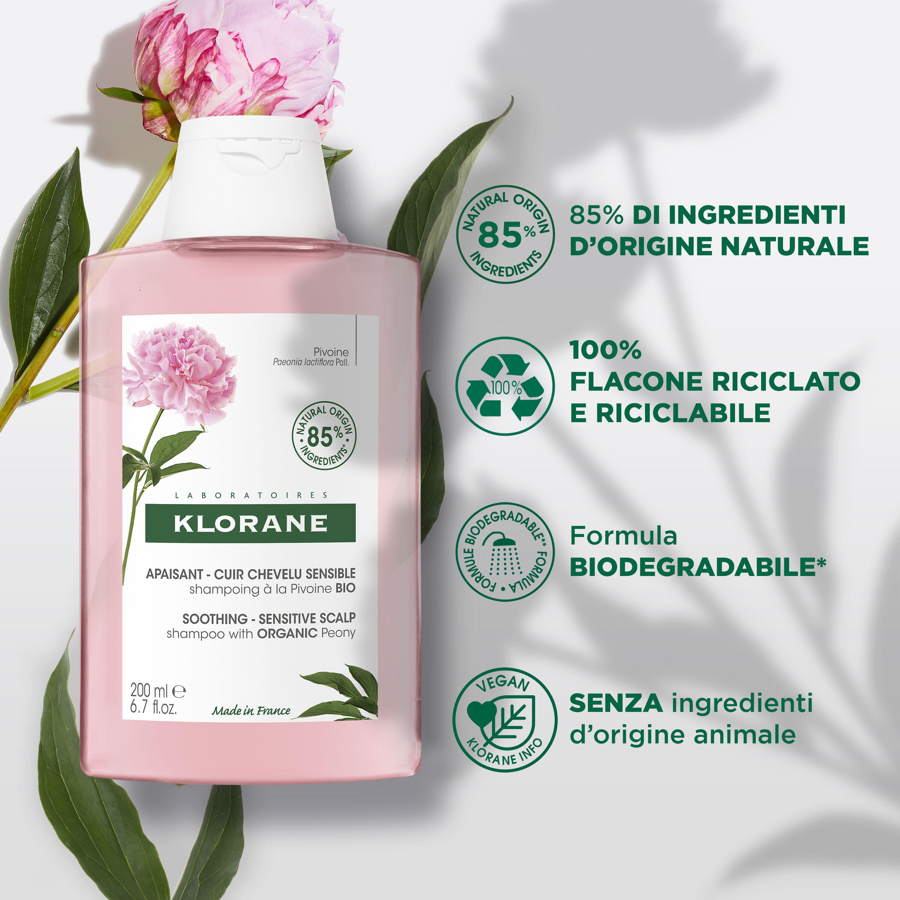 Klorane - Shampoo Lenitivo E Protettivo Alla Peonia Bio Per Cuoio Capelluto Sensibile 200 ml