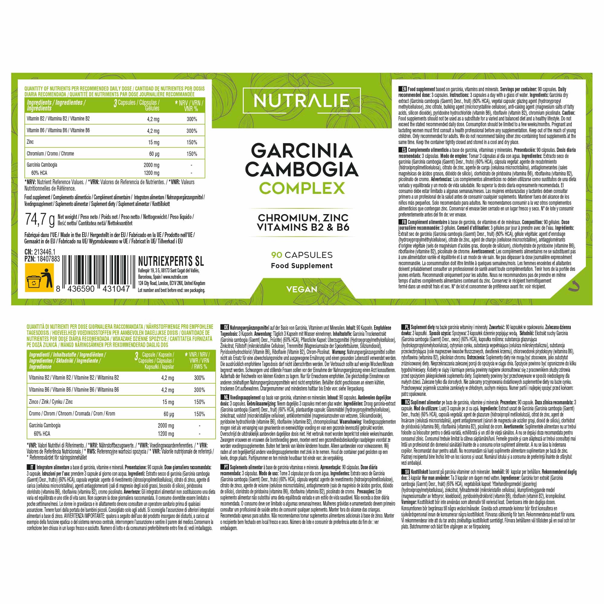 Nutralie Garcinia Cambogia 90 Capsule - Integratore Per Il Metabolismo Dei Carboidrati
